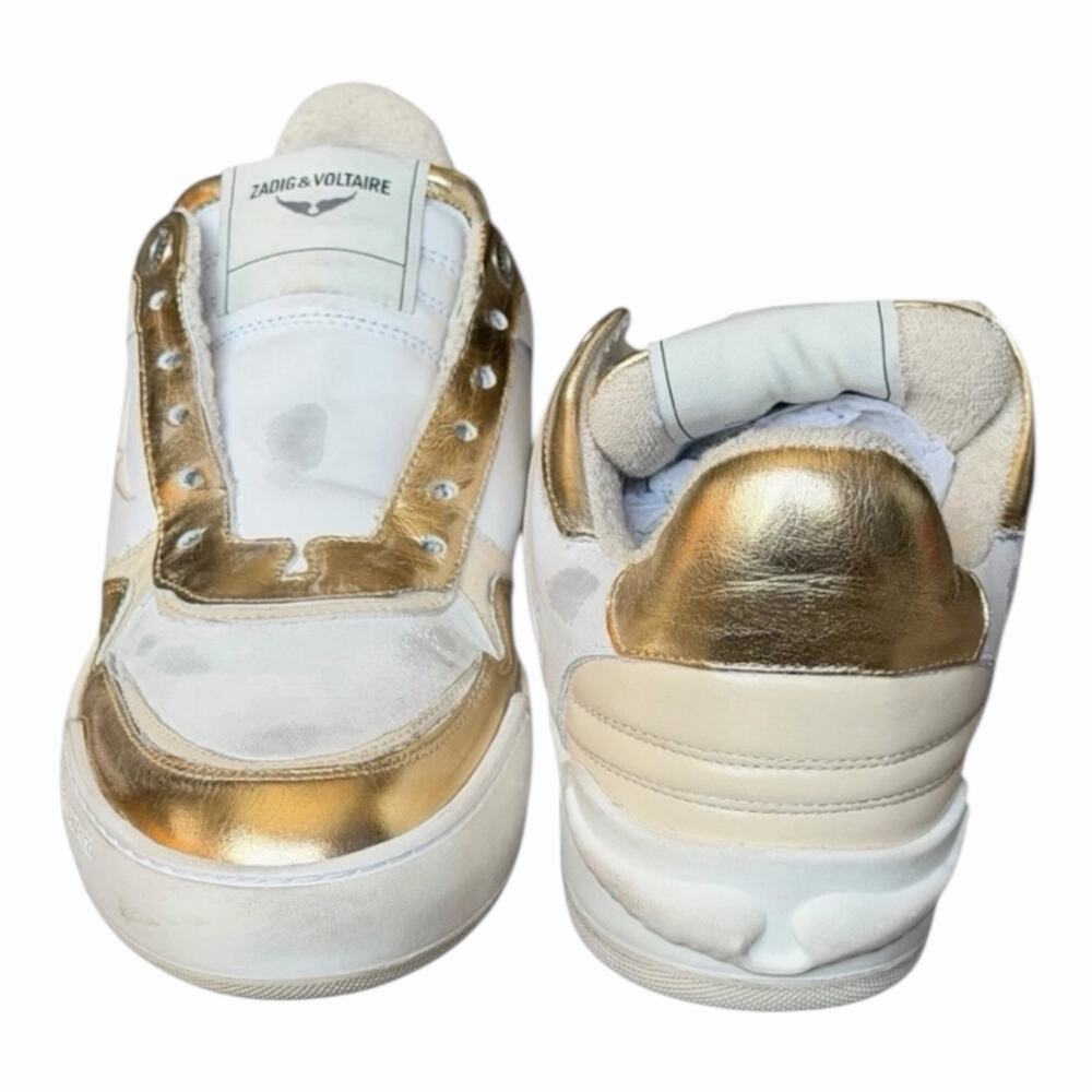 Zadig & Voltaire Wings Flash Vintage Metal Used Sneakers Size 38 White Gold NIB - Picture 8 of 16